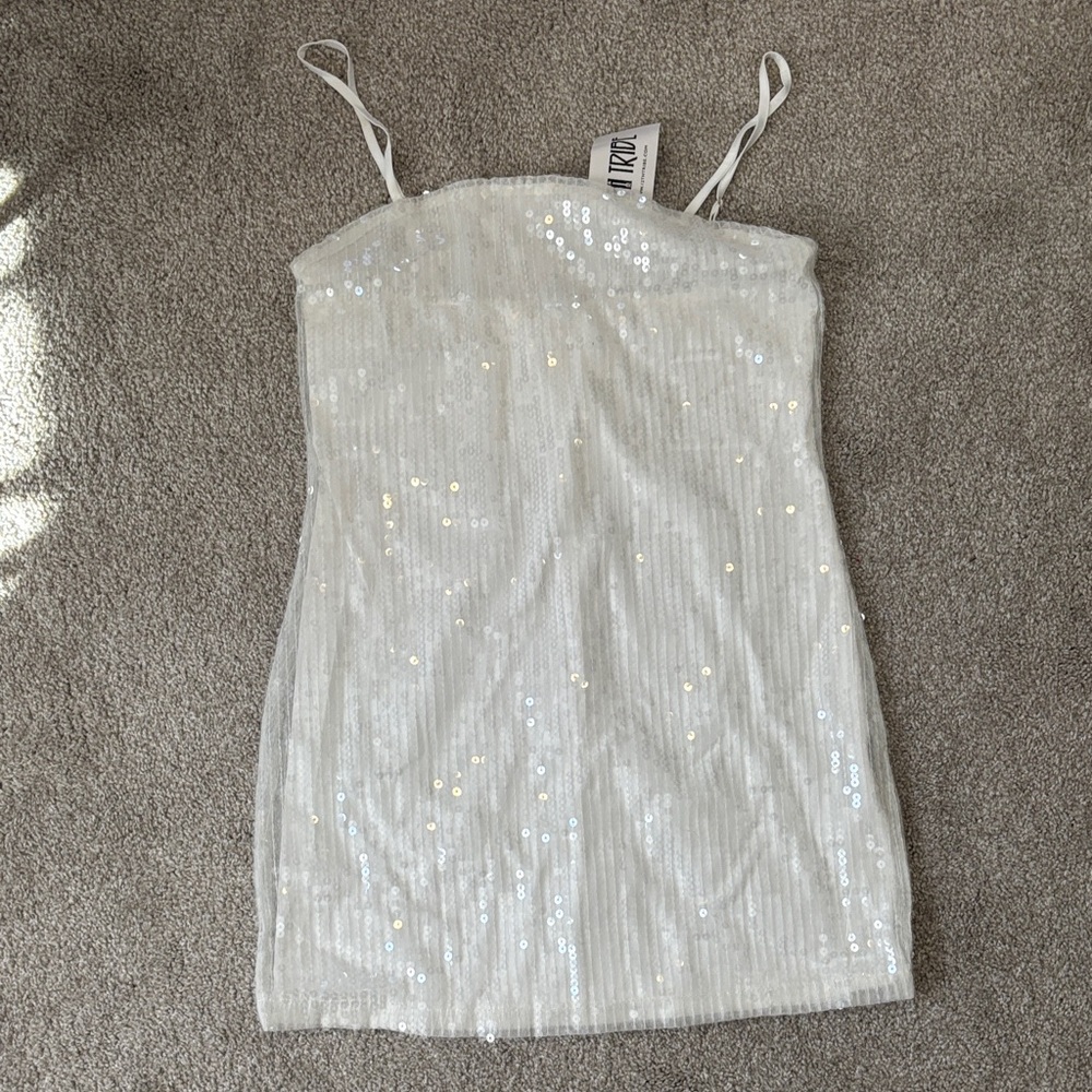 12th Tribe White Sequin Mini Dress